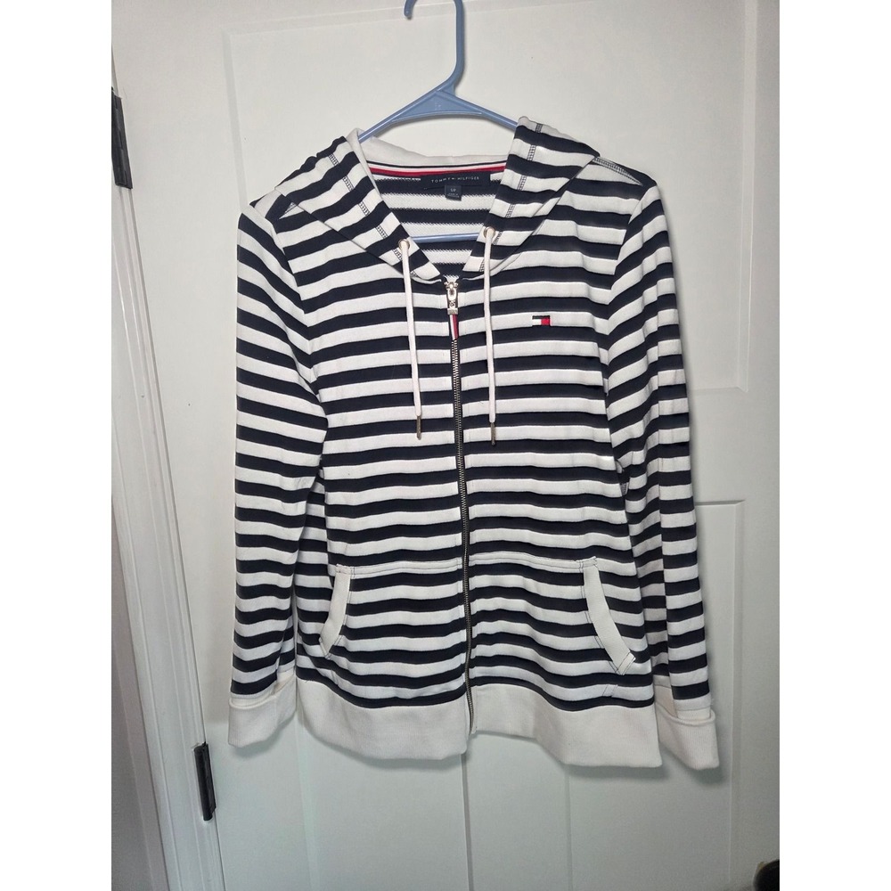 Tommy Hilfiger Navy White Striped Full Zip Hoodie Sweatshirt Small